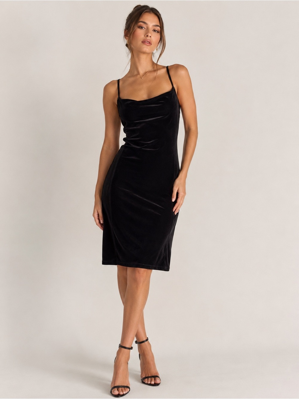 Vintage Ralph Lauren Black Velvet Slip Dress | 90s Minimalist Knee Length|Med